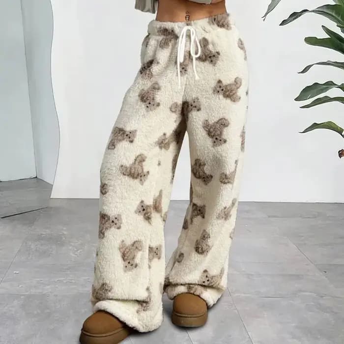 Teddy pyjamas pantalon moelleux femmes hiver chaud épais vêtements de nuit
