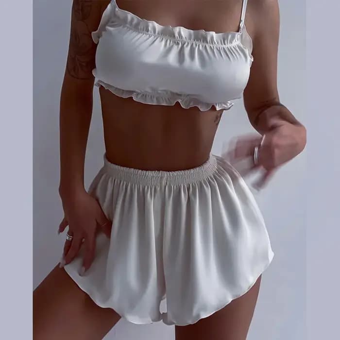 Femmes Pyjamas costume à lacets volants Sexy haut court pyjama débardeurs