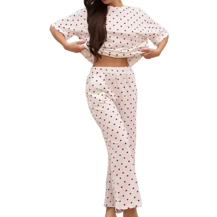 Nouveaux pyjamas pour femmes de style américain avec imprimé floral en forme de cœur