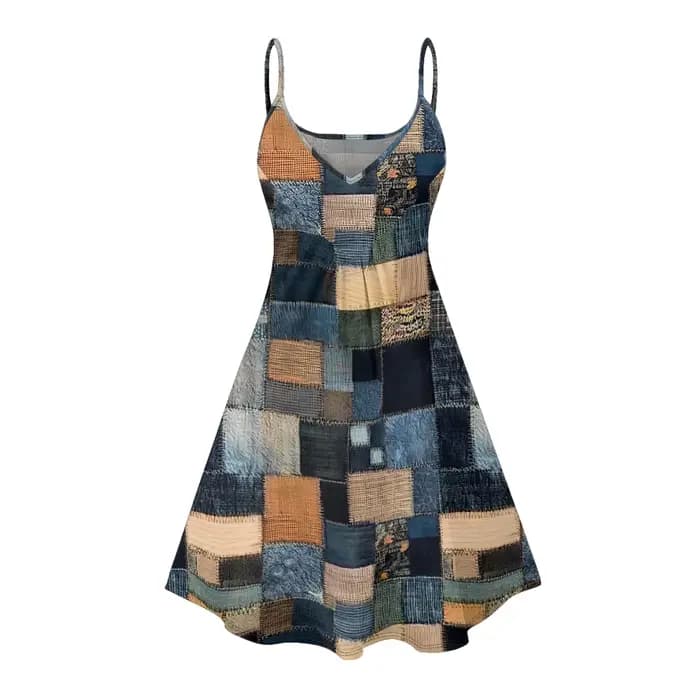 Robe à bretelles spaghetti à imprimé géométrique vintage pour femmes