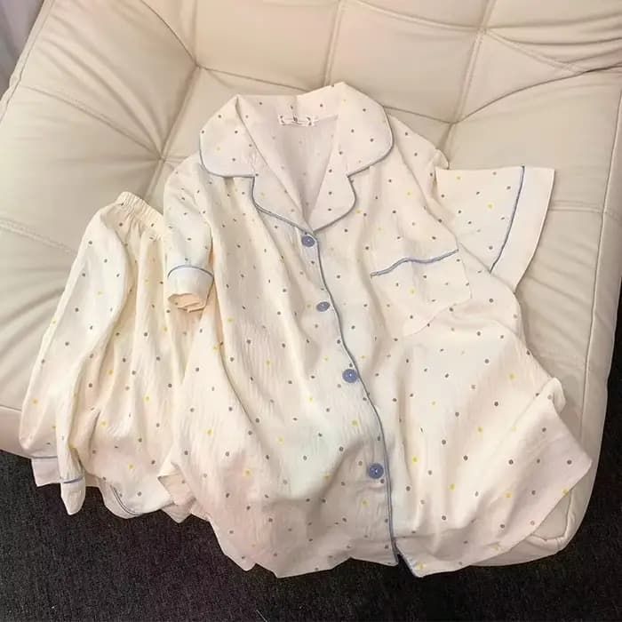 Ensemble pyjama en coton imprimé à pois pour femmes