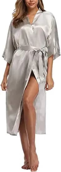 Peignoir Sexy en Satin Soyeux Extra Long pour Femme