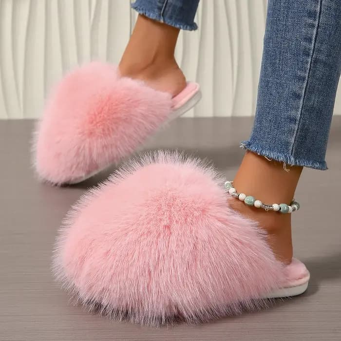 Femmes pantoufles d'intérieur hiver fausse fourrure maison chaussures