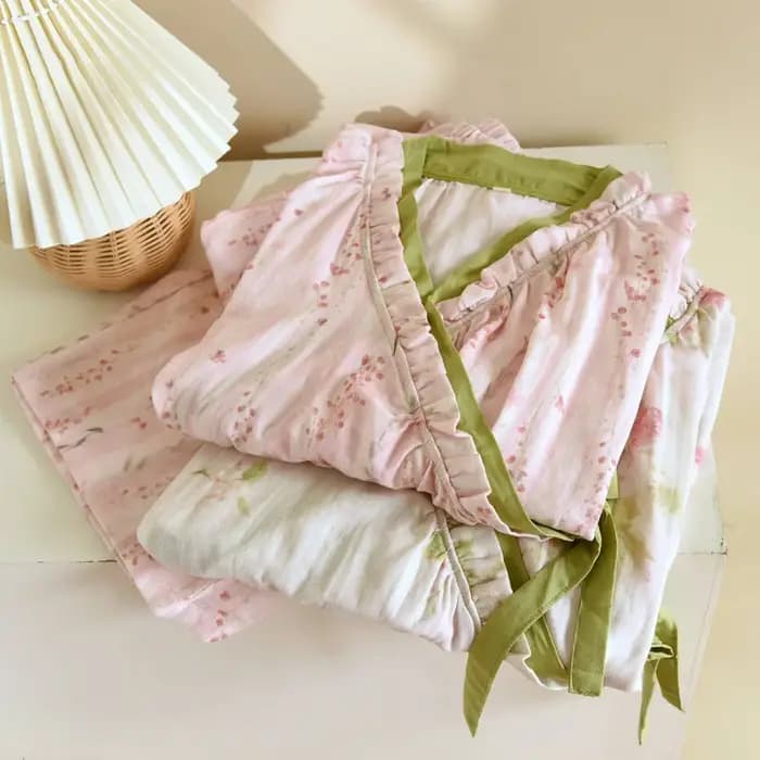 Pyjama chinois style kimono pour femme, collection printemps-automne 2025 – Nouveau cardigan ample à manches longues en pur coton pour la maison