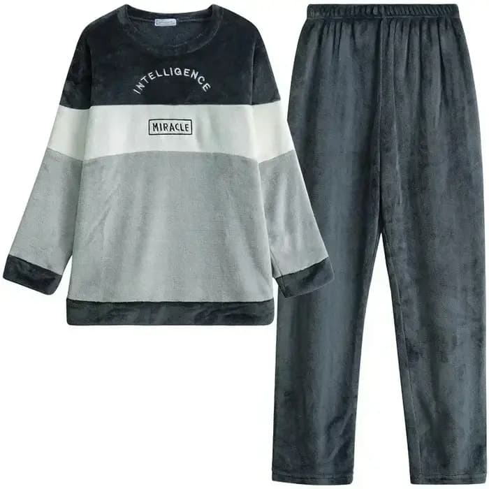 Hommes hiver chaud flanelle pyjama ensembles à manches longues épais Homewear