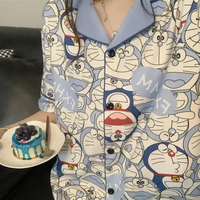 Nouvel ensemble pyjama Doraemon à motif original, manches courtes et short, mode estivale, confort et détente pour la maison
