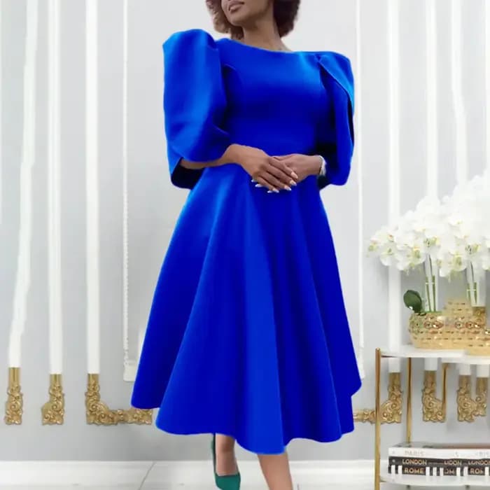 Robe de soirée plissée mi-mollet taille haute pour femme