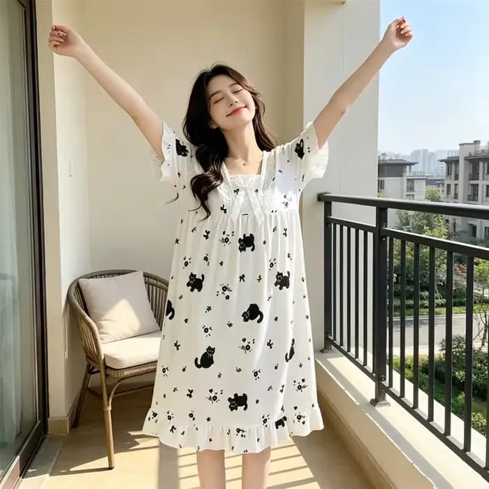 Chemise de nuit pour femme à manches courtes, motif dessin animé, style décontracté et doux, en soie de lait