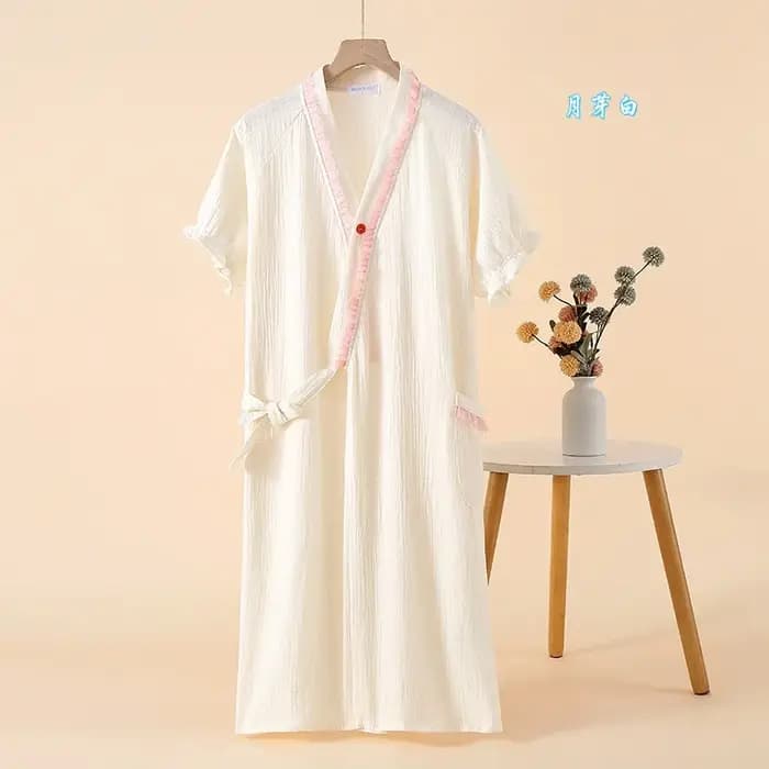 Kimono à manches courtes Robe de nuit dentelle couleur bloquée sangle peignoir Homewear mignon Sweat