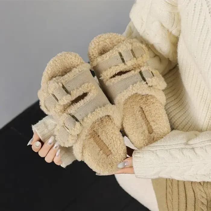 Nouvelles pantoufles plates d'hiver en coton pour femmes