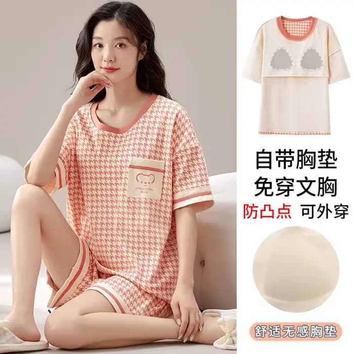 Pyjama d'été 100% coton pour femmes avec soutien-gorge rembourré