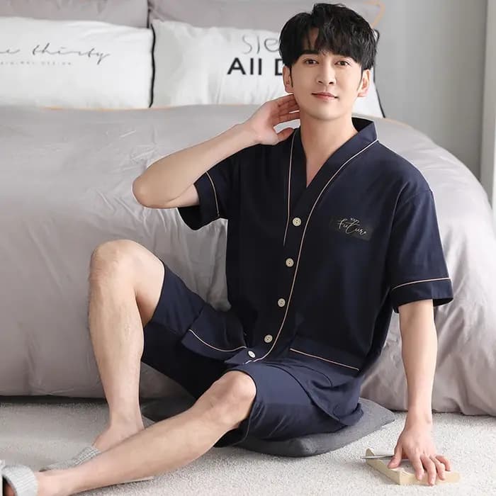 Nouveau Coton Triblockchain Hommes À Manches Courtes Shorts Pyjamas Ensemble Mâle Kimono Vêtements De Nuit M-4XL Pijamas