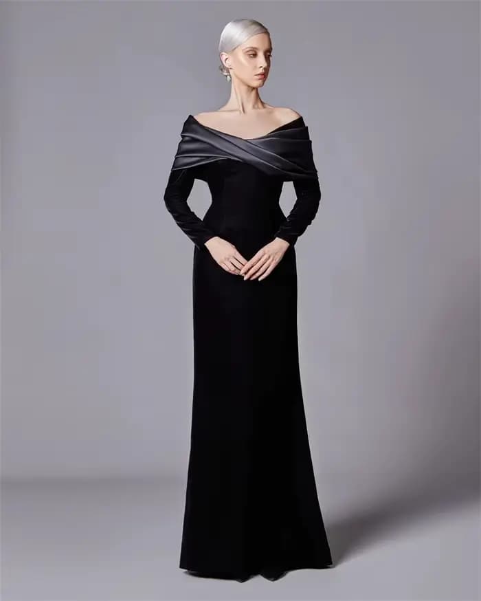 Robe de Rhfroncée en velours noir moderne, robes de soirée cocktail, manches longues, occasion spéci