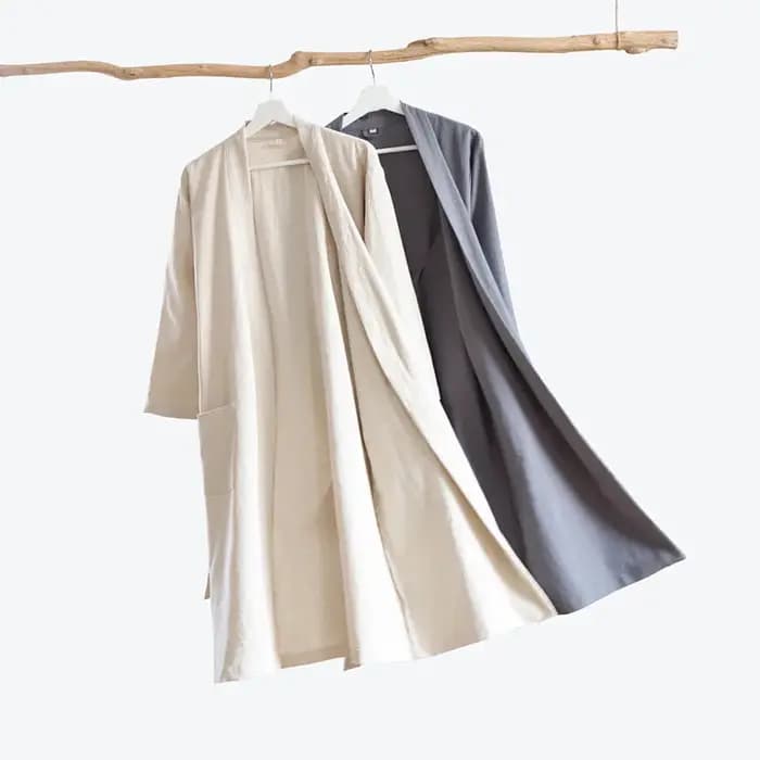 Peignoir Kimono en Coton et Lin 2026 Nouveauté Ample Unisexe Robe de Chambre Vêtement de Nuit Uni