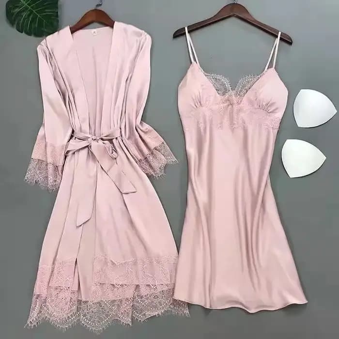 Blanc 5 pièces ensemble de sommeil Pyjamas dame dentelle Satin