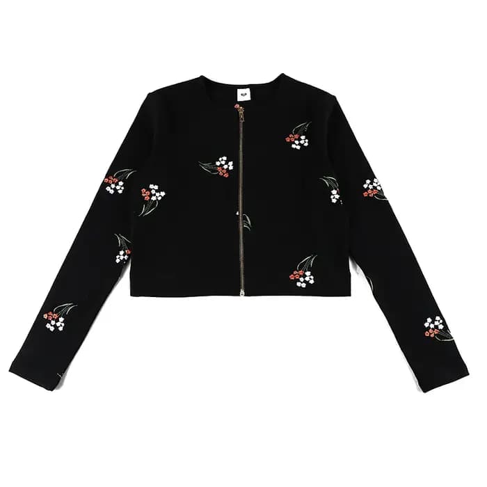 Robe longue cardigan côtelée pour femme avec fermeture éclair dorée, ensemble de robes à fleurs noir