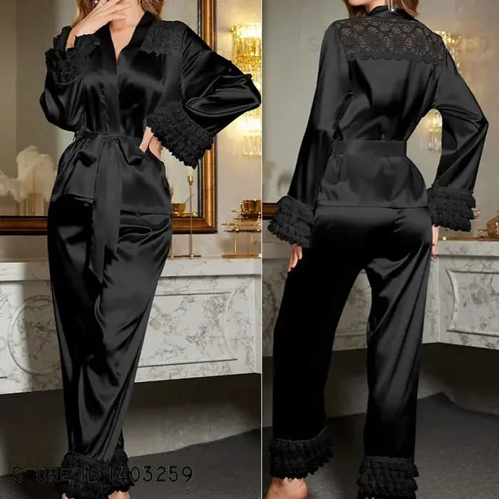 Ensemble pyjama de mariée en soie glacée blanche, vêtements de nuit, Sexy, Patchwork, dentelle, vête
