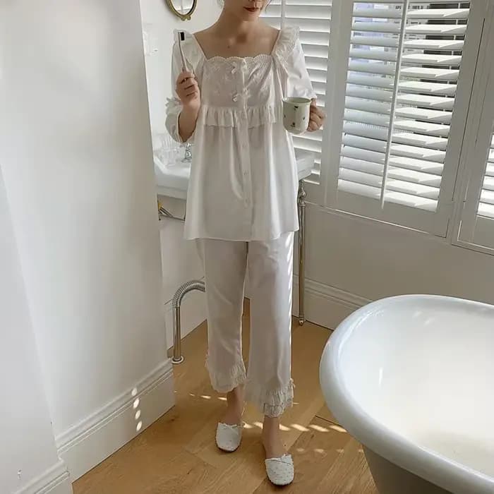 Ensemble de pyjama à col carré Lolita pour femme