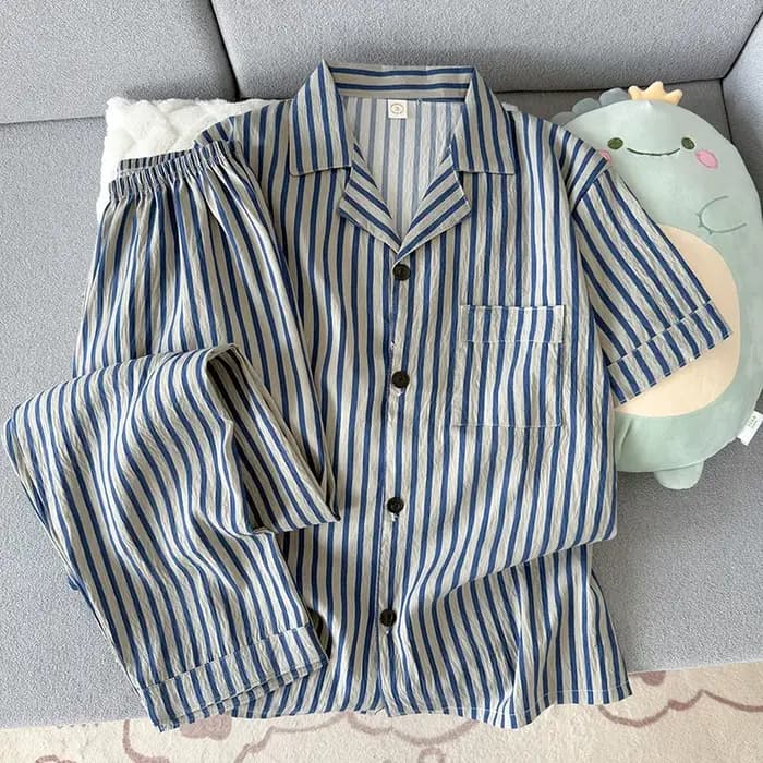 Ensemble de pyjama 2 pièces pour homme, rayé, style vintage, vêtements de nuit et de détente, doux e