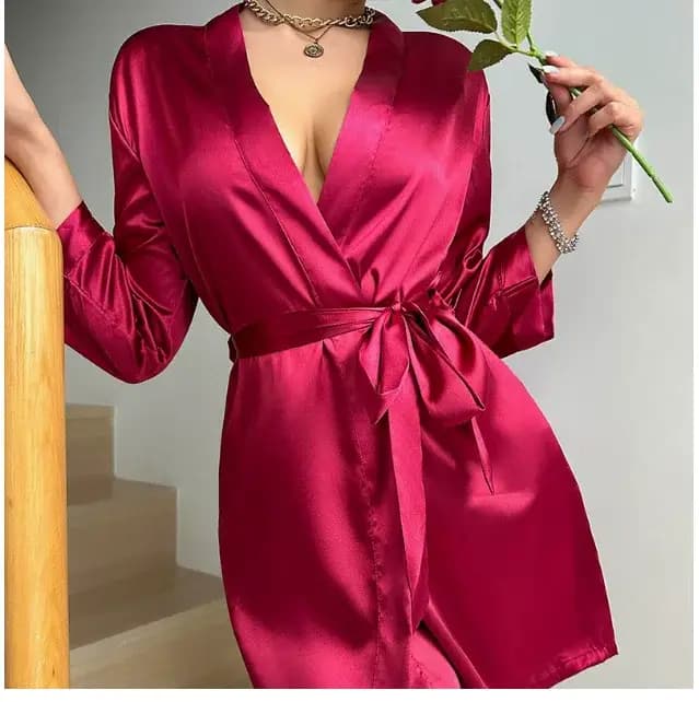 Peignoir Kimono Court en Satin Soyeux pour Femme