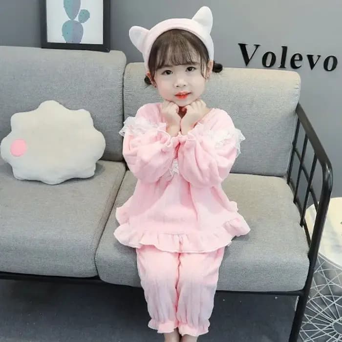 Ensemble pyjama pour filles, Style doux et mignon, épais, chaud, manches longues, vêtements de maison pour bébés filles, pull de couleur unie