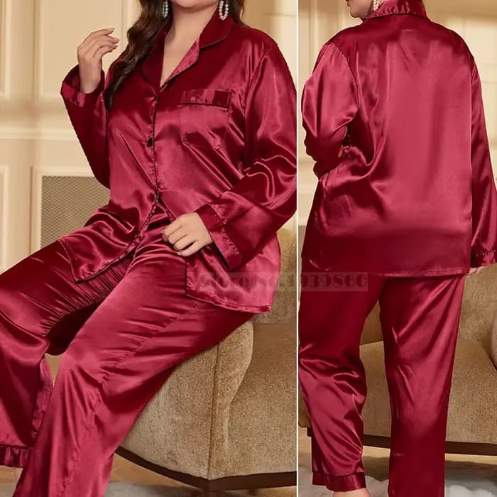 Grande taille femme Pyjamas ensemble printemps été soie Satin vêtements de nuit pantalon Pijamas costume ample
