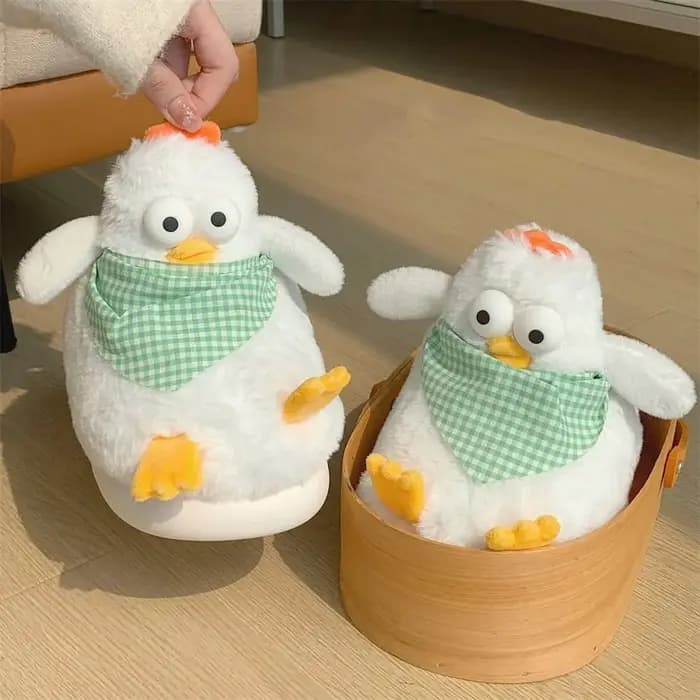 Mode fourrure jaune poulet pantoufles dessin animé doux hiver chaud
