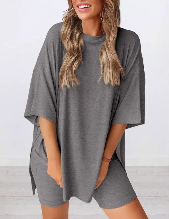 Ensemble décontracté tendance été 2026 – Robe de nuit ample et confortable de couleur unie pour femme