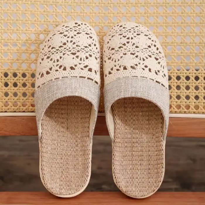 Pantoufles confortables en lin ajouré pour femmes