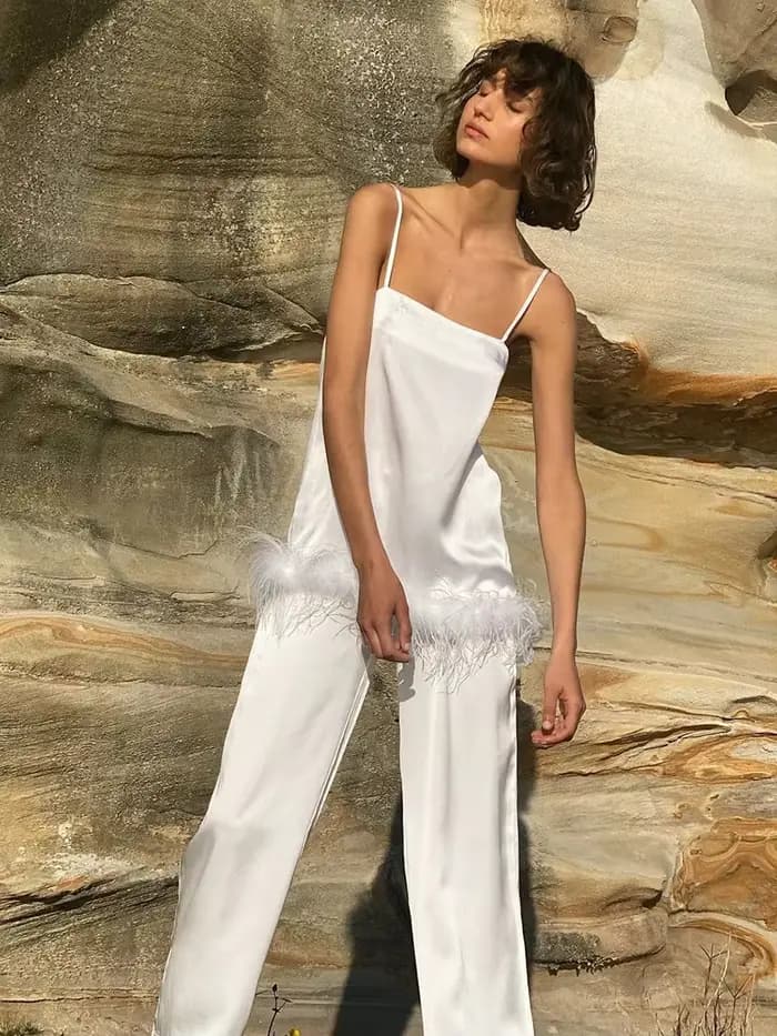Pyjama en Satin avec plumes pour femmes