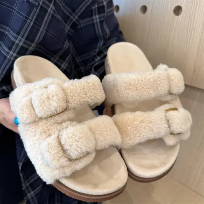 Sandales en fourrure de laine pour femmes