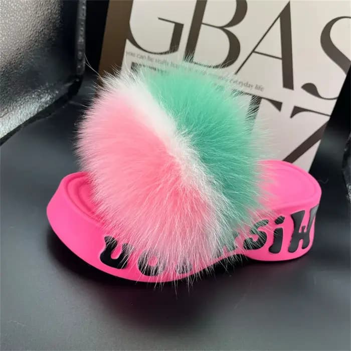 Pantoufles en vraie fourrure de renard pour femme