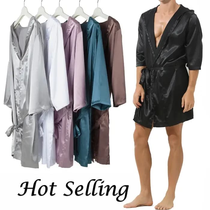 Peignoir Kimono à Capuche et Manches Courtes pour Homme