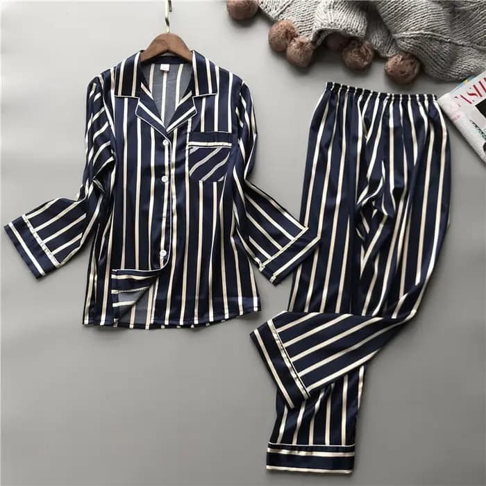 Pyjama à rayures verticales pour femmes, ensemble ample de loisirs, printemps