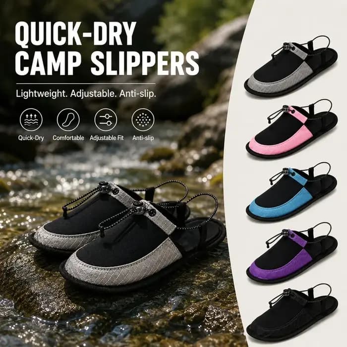Chaussons de camping à séchage rapide, chaussures aquatiques pliables, sandales de plage antidérapantes réglables, légères pour voyage, hôtel, avion, intérieur et extérieur