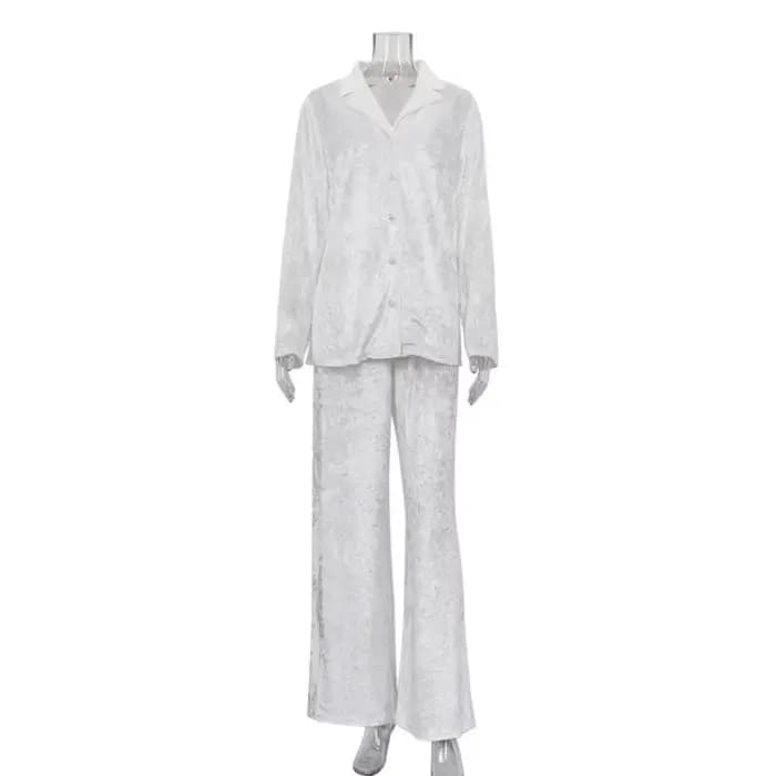 Pyjama de luxe pour femmes, ensemble deux pièces élégant, manches longues, chemise à revers, pantalo