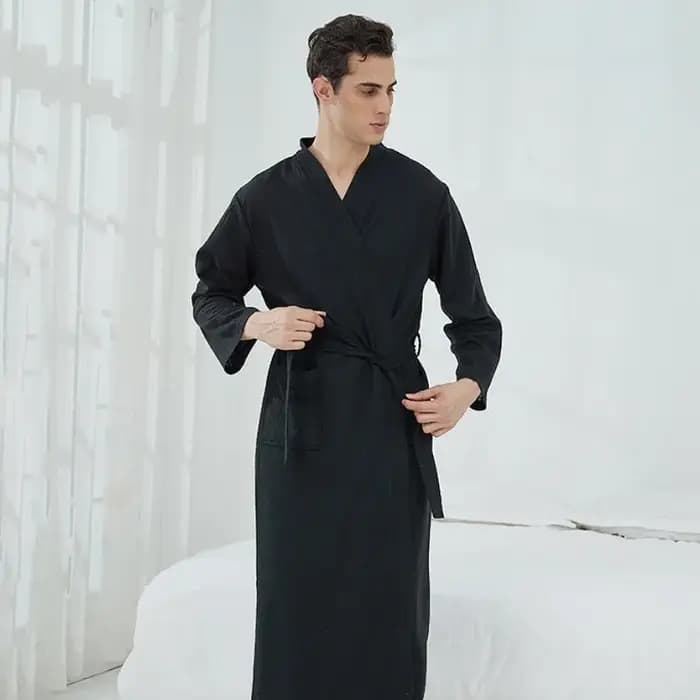 Peignoir pour hommes femme longue absorbante Terry Robe de bain Kimono hommes serviette peignoir solide vêtements de nuit femmes Robe de chambre