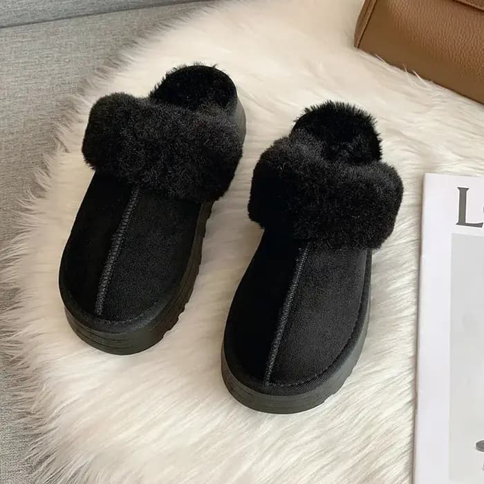 Pantoufles en Fourrure pour Femme, Sandales en Peluche, Diapositives à Plateforme de Luxe, Semelle O