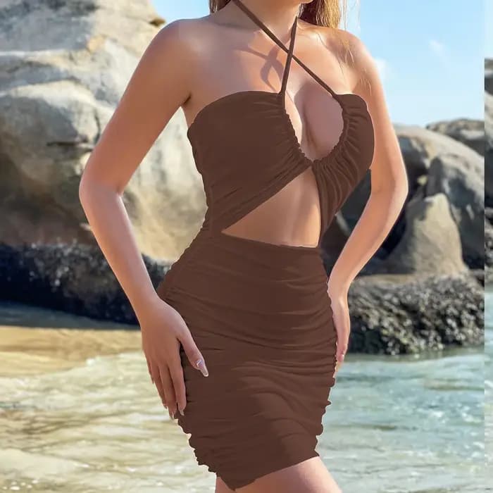 Robe pour femme à lacets croisés, découpée, ajustée et sexy