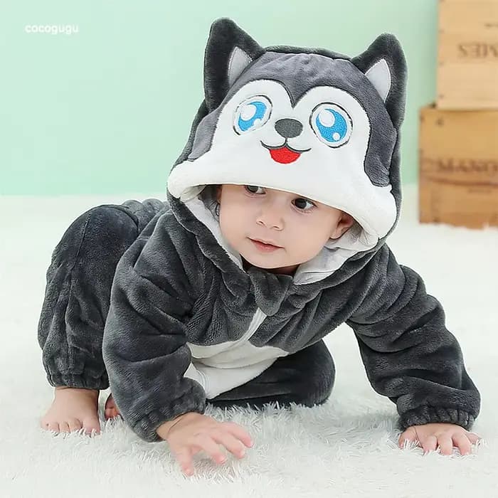 Husky-Barboteuse pyjama pour bébé garçon et fille, vêtements pour nouveau-né, olympiques de batterie mignons, costume de glouton chaud, tenue d'hiver pour animaux d'Halloween, 1 pièce