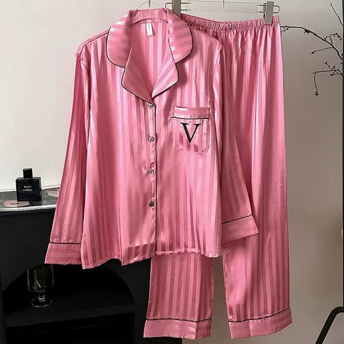 Femmes deux pièces pyjamas dame vêtements de nuit 2025 nouveau classique femme Homewear simulé soie été Cool à manches longues pantalon costume