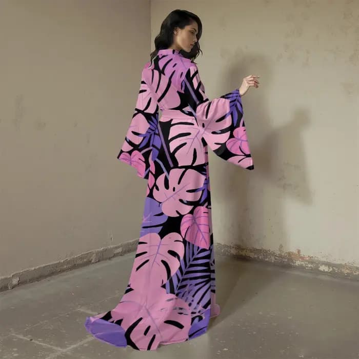 Peignoir Kimono Sexy imprimé feuilles tropicales pour femmes