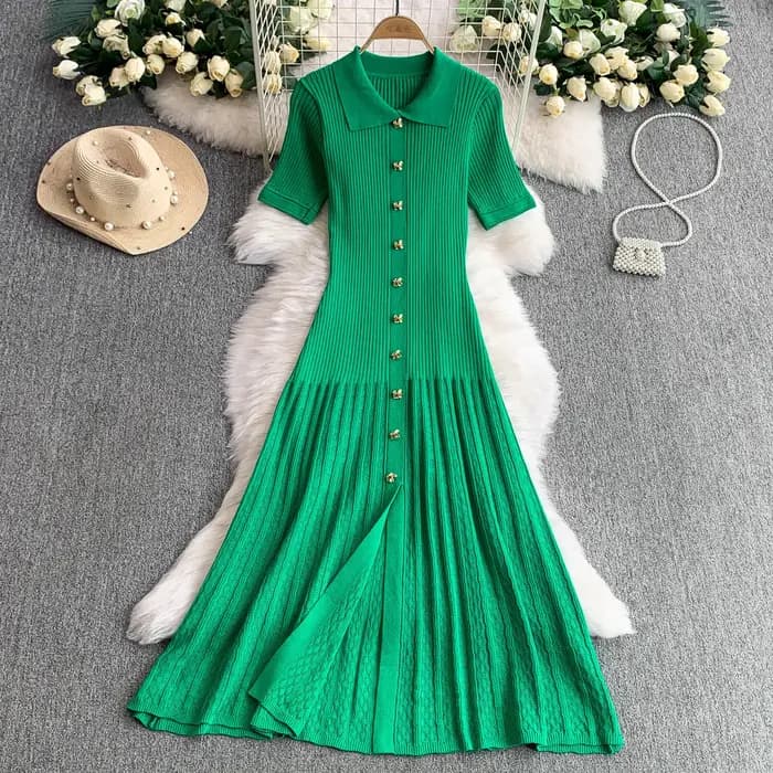 Robes De tempérament tricotées pour femmes, tunique à manches courtes, mode coréenne, Maxi, nouvelle