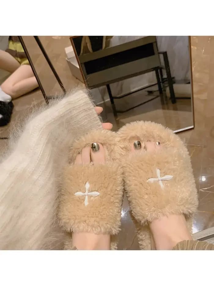 2025 pantoufles en laine bouclée femmes chaussures en fourrure d'agneau épaissir semelle plate-forme diapositives dames