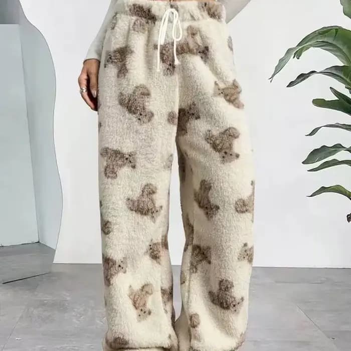 Teddy pyjamas pantalon moelleux femmes hiver chaud épais vêtements de nuit