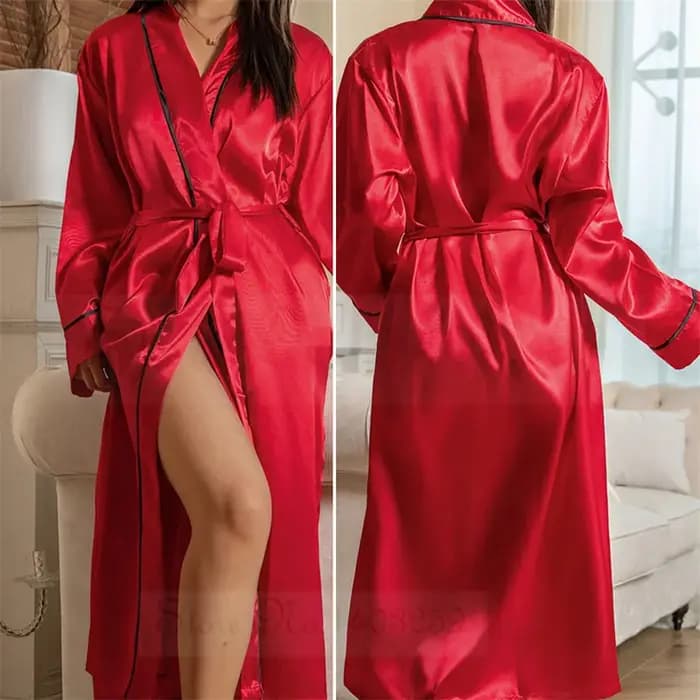 Peignoir Kimono Long en Satin pour Femme, Vêtements de Maison Sexy, Lingerie de Nuit, Printemps et Automne