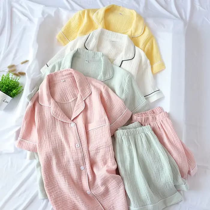 Pyjama d'été 2 pièces en coton pour femmes, Short à manches courtes, vêtements de maison simples, absorbant la sueur, respirants, doux