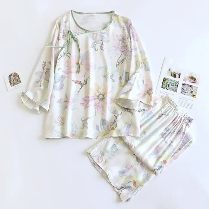 Pyjama en fibre de bambou pour femme, collection Printemps-Été 2026, ensemble haut à manches longues