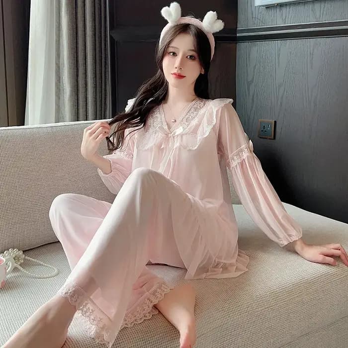 Nouveau doux maille pyjamas ensemble Sexy dentelle princesse Style vêtements de nuit décontracté imprimé