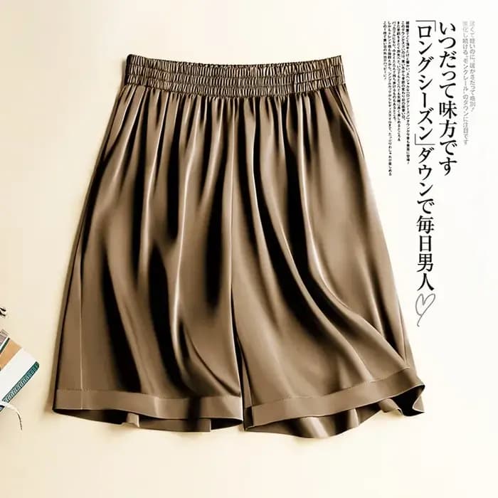 Short en acétate de glace taille haute pour femme, pantacourt en satin fin, pyjama décontracté, gran